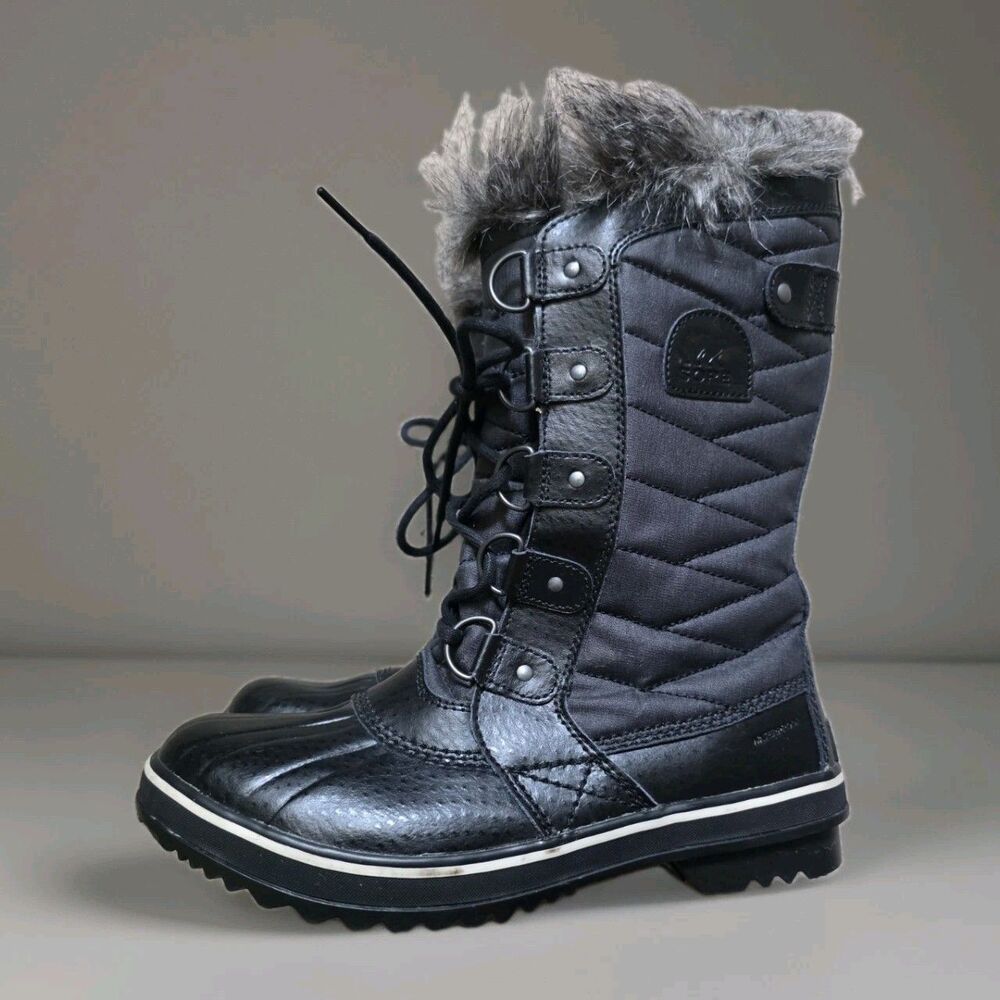 Sorel Tofino ll Boots Womens 8 Black Fur Trim Winter Waterproof Excellent Cond
